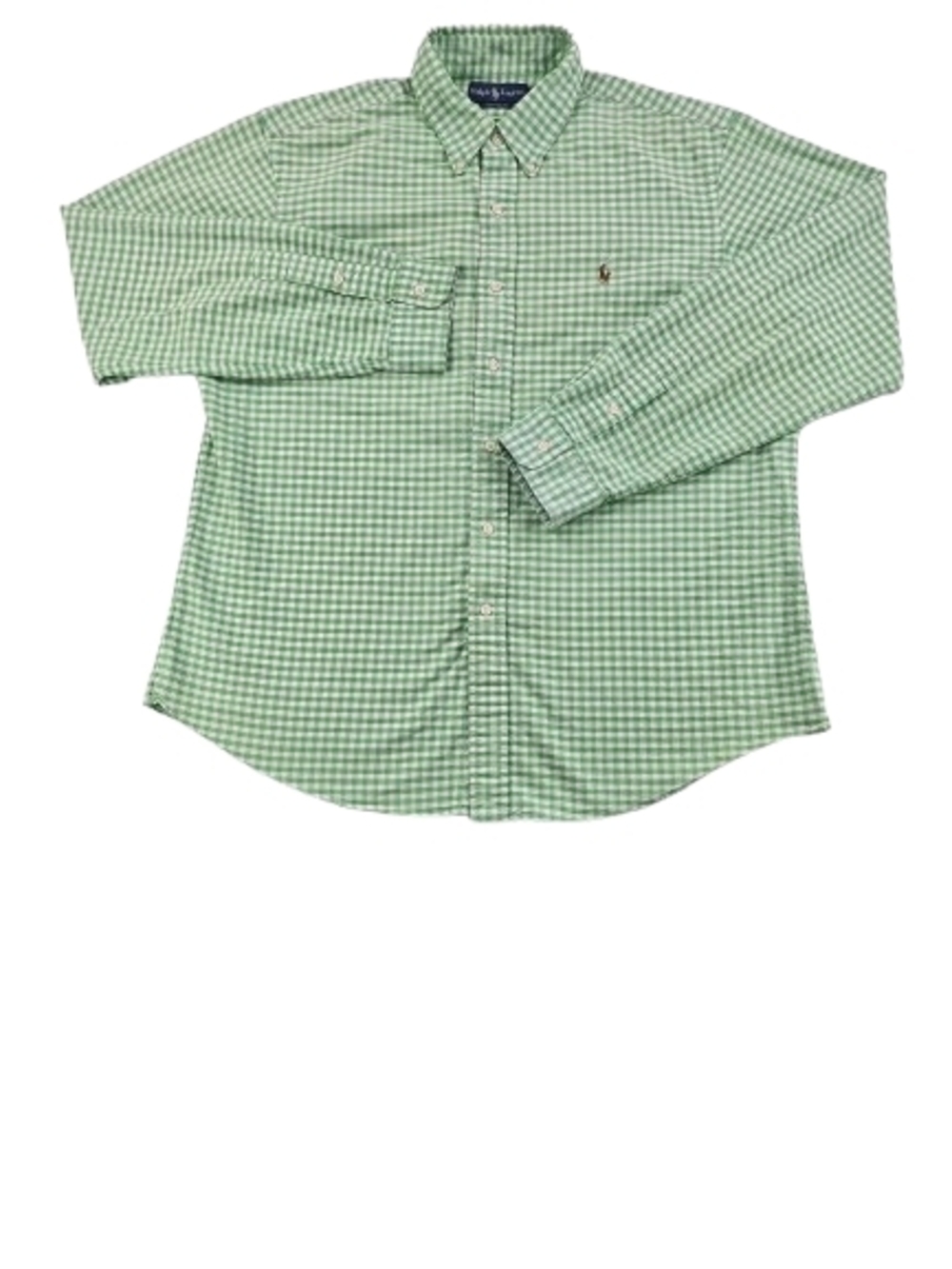 Vintage Ralph Lauren Custom Fit Flesh Pony Green Gingham Check Plaid Men's XL